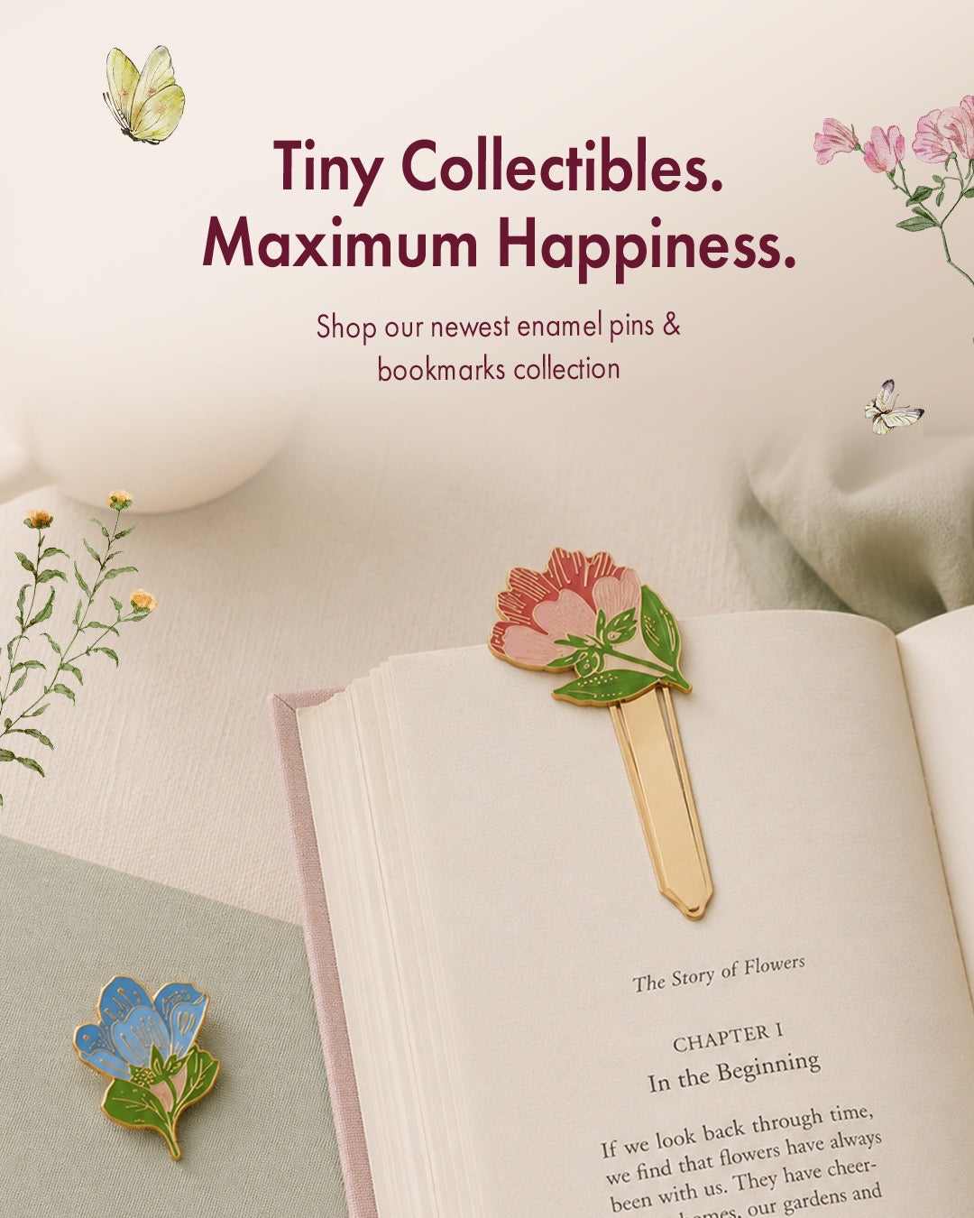 Floral Enamel Pin & Bookmark